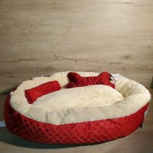 מיטת חיות מחמד כלב חתול עם/שמיכה דקה וצעצוע עצם ממולא אדום